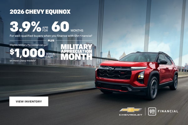 2026 Chevy Equinox. 3.9% APR for 60 Months For well-qualified buyers when you finance with GM Fin...